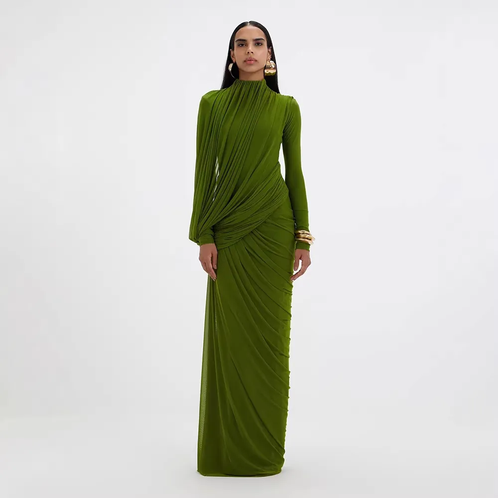 Womens Long Sleeve High Waist Slimming Mesh Spandex Bodycon Dress in Mustard Green from Dhgate Basic & Casual Dresses