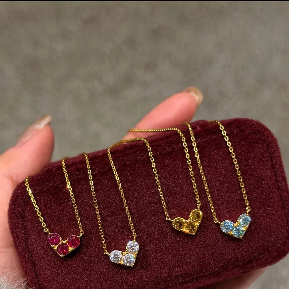 Designer Heart Necklace With Birthstone And Clavicle Chain_voghion.com