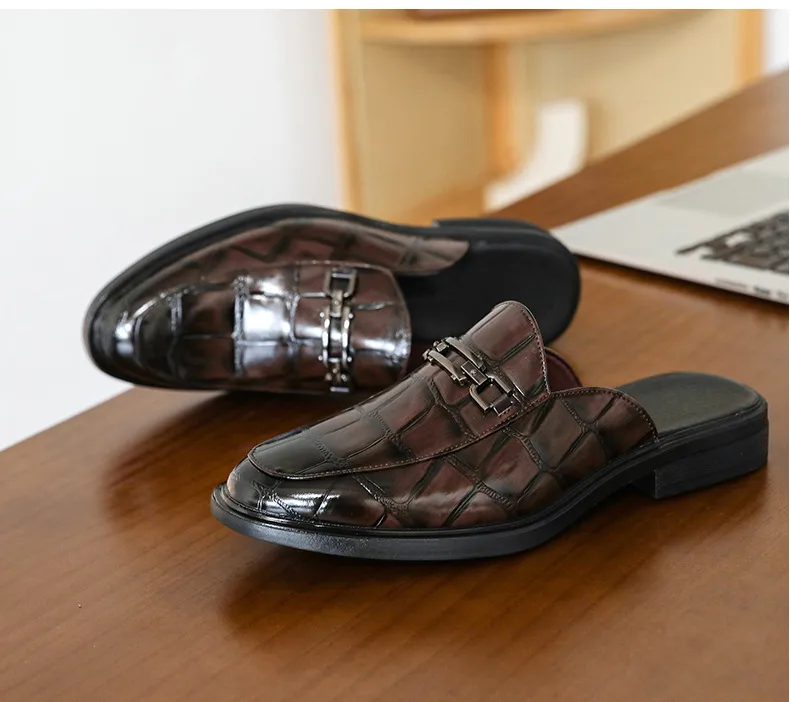 men's dress shoes with open back Fausto Back Open Shoes For Men Perforated Slip-on Shoes With Back Open