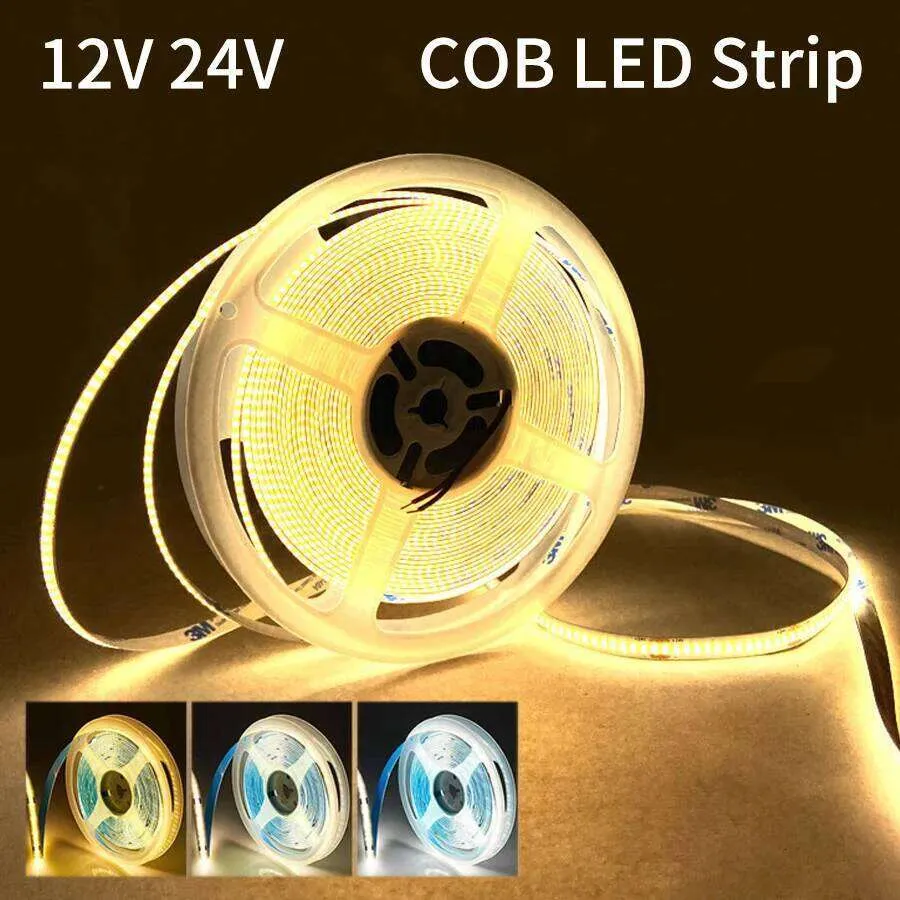 COB LED Strip Lights 1M to 10M 12V 24V Waterproof Multi-Color Flexible ...