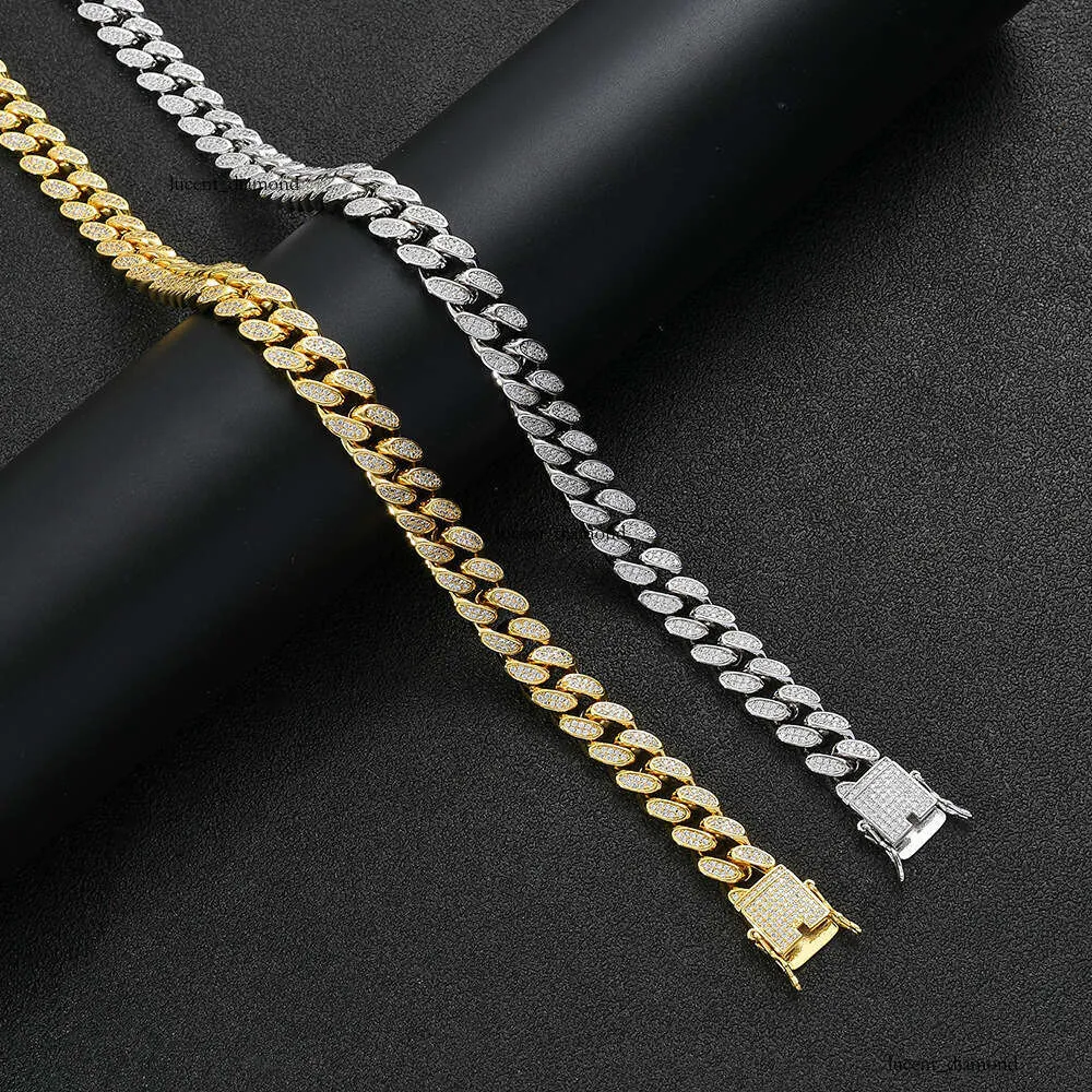 12mm Wide Chain Silver Micro Inlaid Cuban Jewelry Hip Hop Full Moissanite Men's Necklace_voghion.com