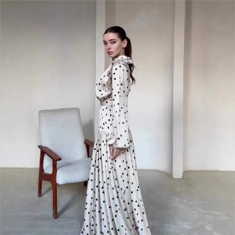 dot long sleeved spring dress White Polka Dot Dress Women's Cocktail Short Deep V Neck Long Lantern Sleeve Loose Fit Flared Hem High Waist Elegant Party Spring Fall Vaca,M