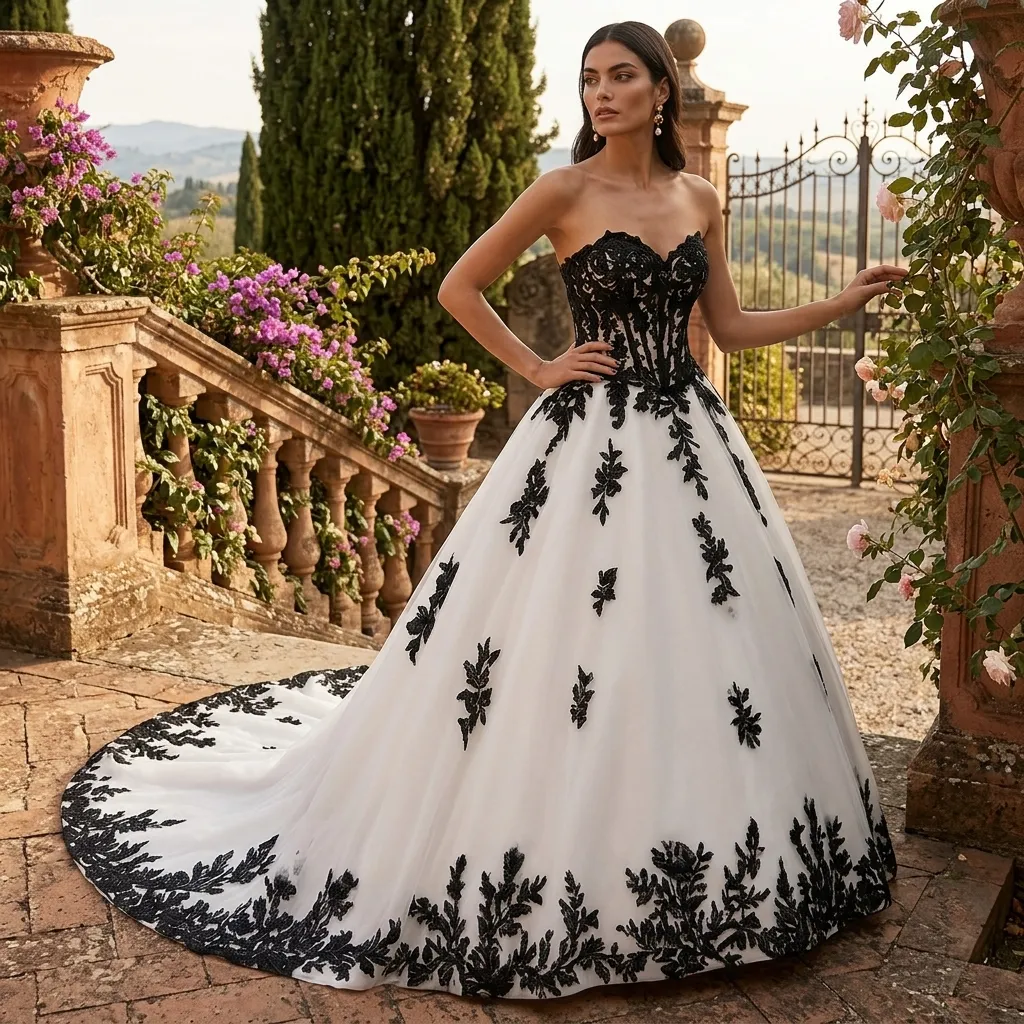 Gothic Black And White Wedding Dresses A Line... From Dreamweddings, $147.63