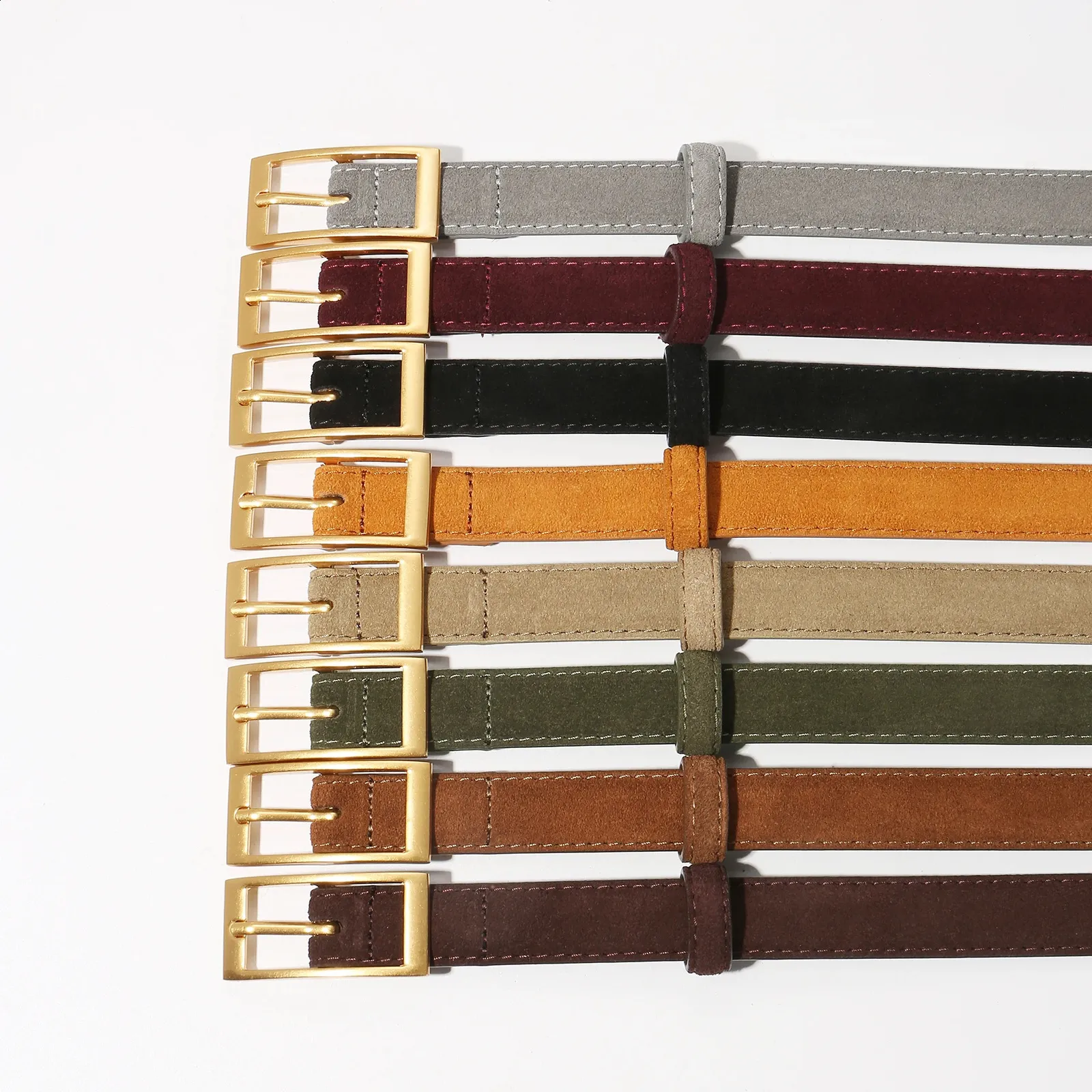 Leather Waist Belt Narrow 1.8 cm Genuine Cowhide with Gold 