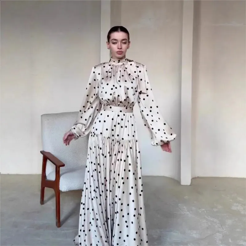 dot long sleeved spring dress Prettygarden Women's Fall Spring Elegant Long Sleeve Maxi Dress Swiss Dot A Line Flowy Casual Holiday Party Going Out Dresses, Size: Small, Blue