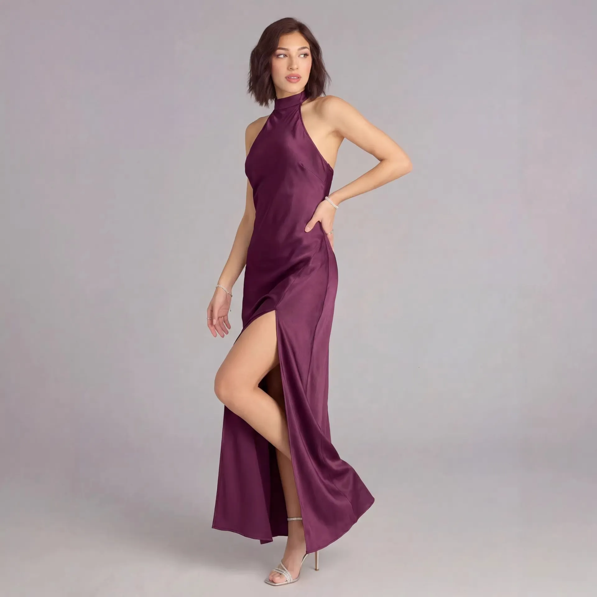High Slit Satin Evening Dress Floor-Length Sleeveless Turtle Neck Spandex Empire Silhouette from Dhgate Basic & Casual Dresses