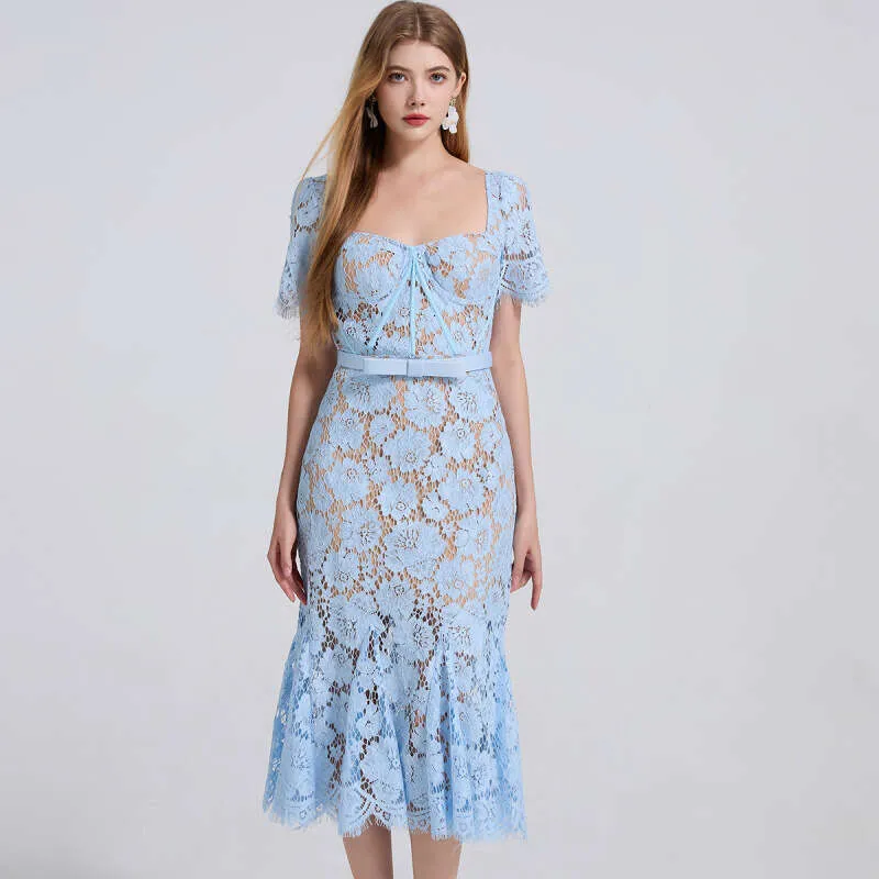 blue lace fishtail dress Designer Blue Lace Fishtail Dress French Court... From Yf60959110,  Rs.4,253.45
