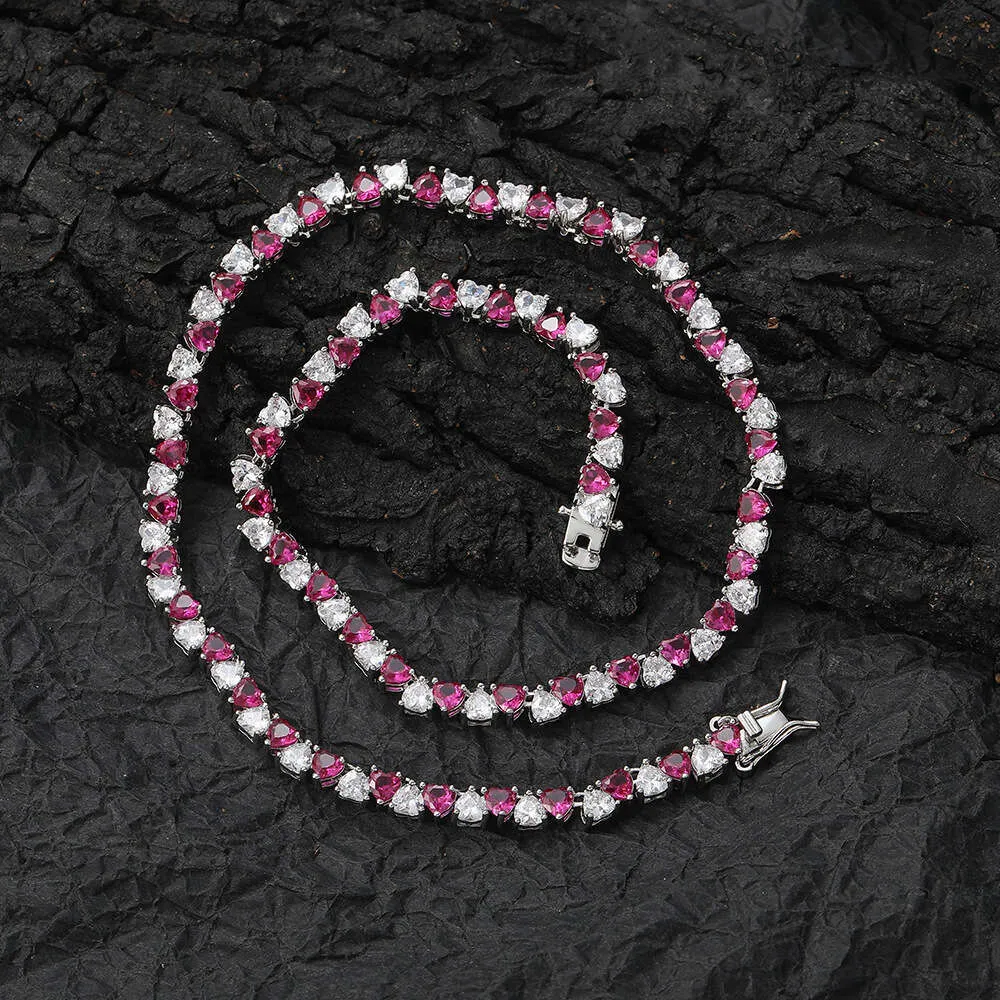 Mixed Style Necklace Jewelry Hip Hop Tennis Chain Silver Inlaid With Moissanite Heart Shaped Colorful Tennis Chain_voghion.com