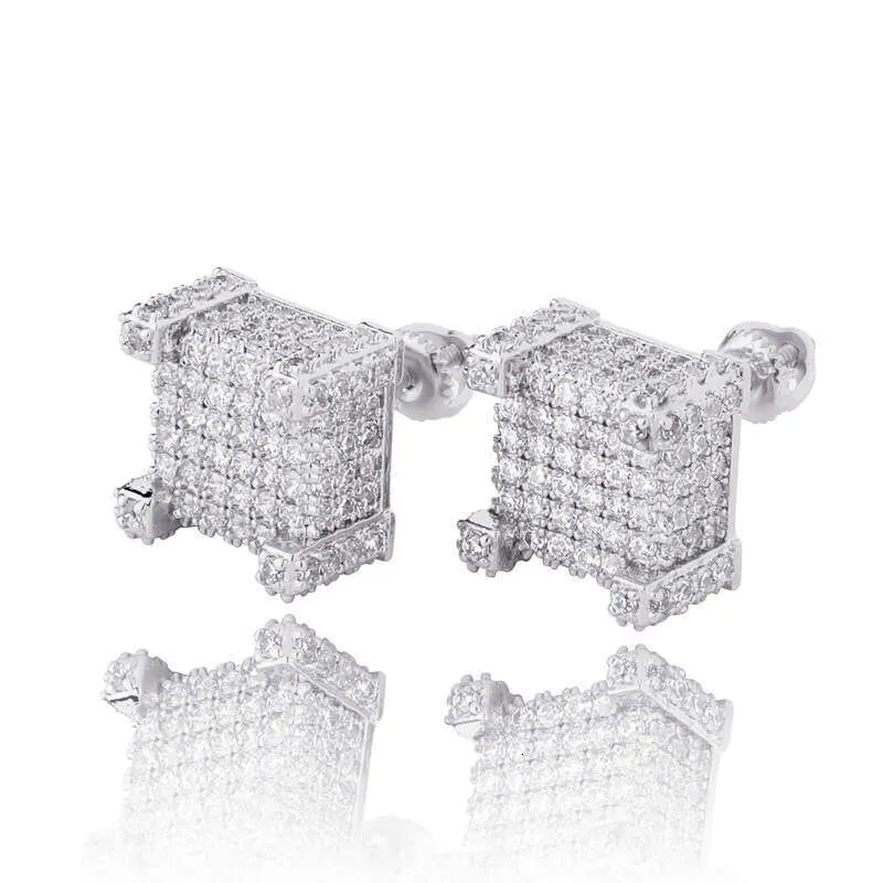 S925 Sterling Silver Square Three Dimenional Moianite Stud Jewelry Style Peronality Hip Hop Uniex Veratile_voghion.com