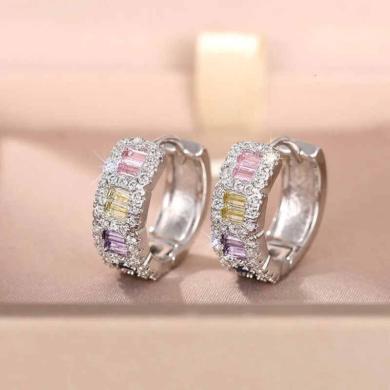 colorful Rectangular Stylish And Versatile Micro Inlaid Earrings Everyday Commuting Design With Round Ear Clasps_voghion.com