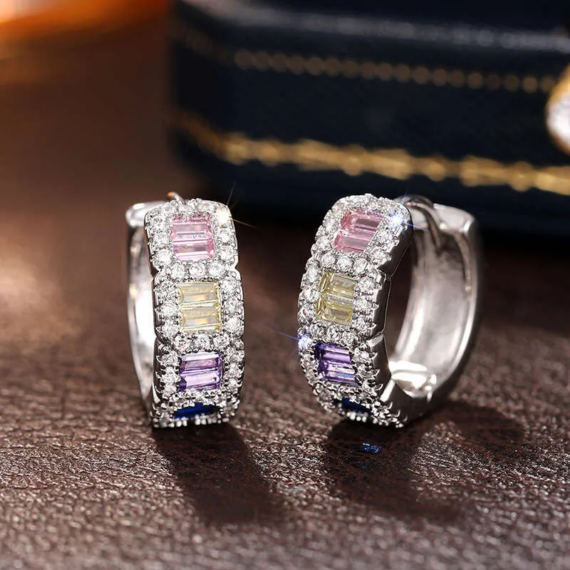 colorful Rectangular Stylish And Versatile Micro Inlaid Earrings Everyday Commuting Design With Round Ear Clasps_voghion.com