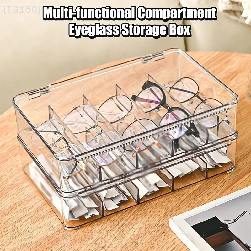 Ja5-Grid Transparent Glasses Storage Box Multifunctional Sunglass Organizer Dustproof Eyeglasses Container 260323