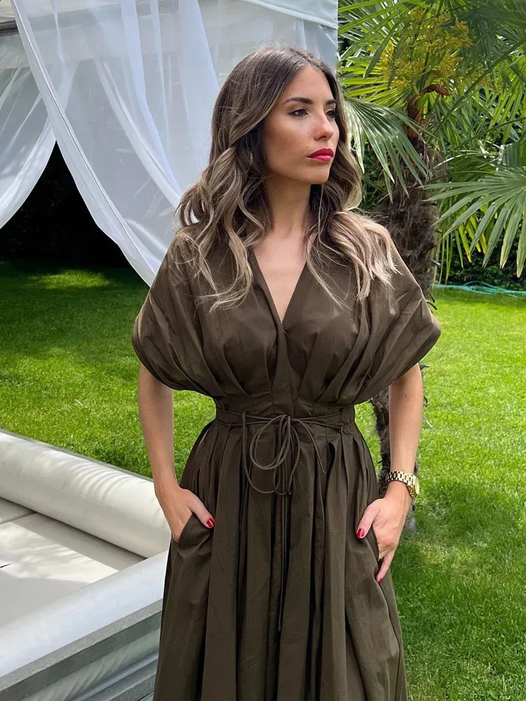single dress for ladies Summer Lace Pleated Midi V Neck Women ... From Yolowear, Rs.2,760.1 In Bulk Ecom Style:AP1E211231