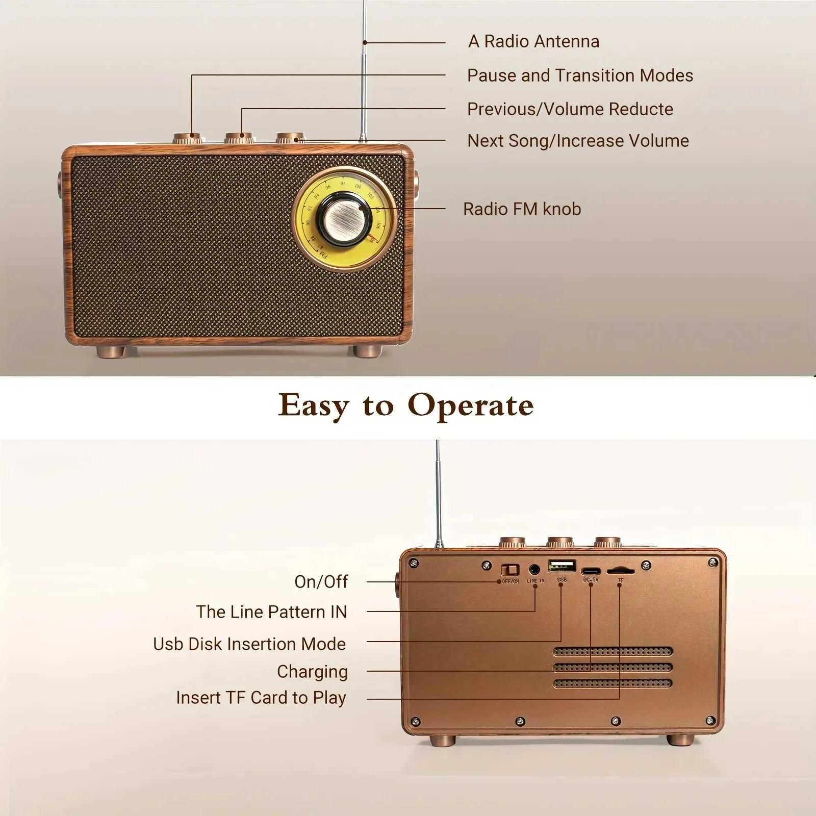 Sveglia Con Altoparlante Bluetooth MCMILEE – Radio FM, Subwoofer, Riproduzione Da TF, Batteria 1400mAh, Doppia Sveglia (bianco) - 3