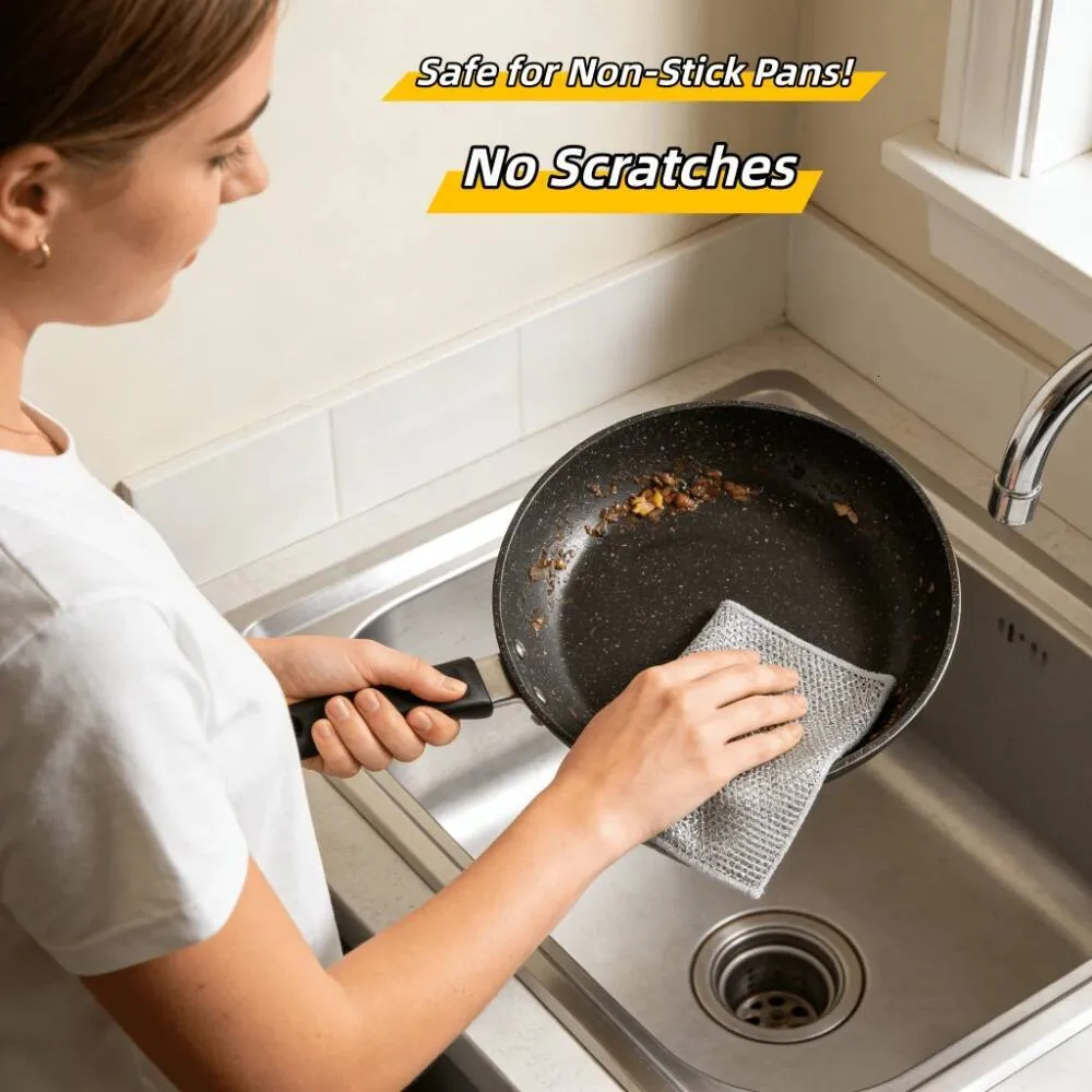 Lappen für die Küche, Schrubber, Draht, Geschirrtuch, verdickt, doppelseitig, Metall, Stahl, Reinigungstuch, Topf, Geschirrspültücher, Scheuerschwämme
