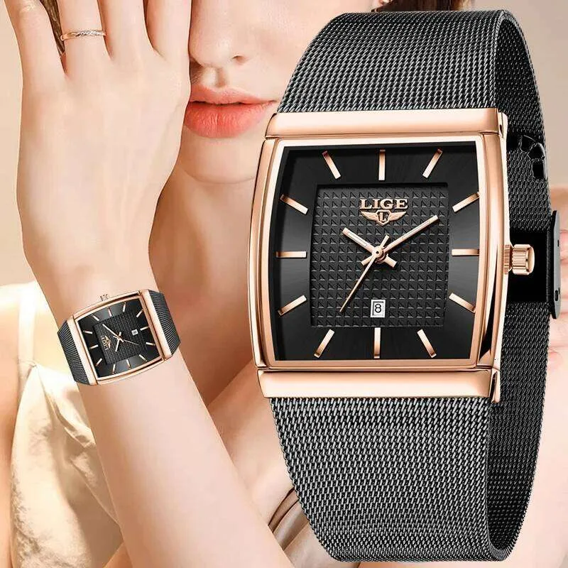 Rose Gold Ultra Thin Mesh Square Waterproof Womens... From  display picture 1