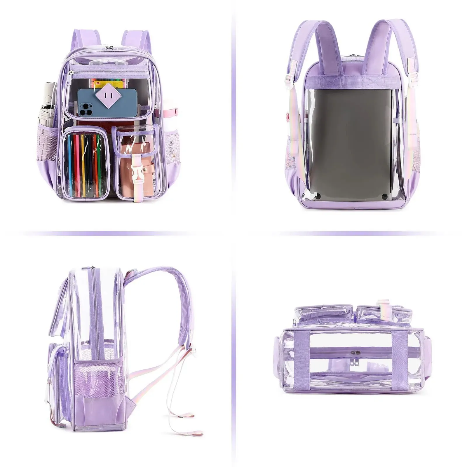 Transparent Backpack PVC Large Capacity Waterproof Outdoor Fitness Sports Visual Schoolbag 260325_voghion.com