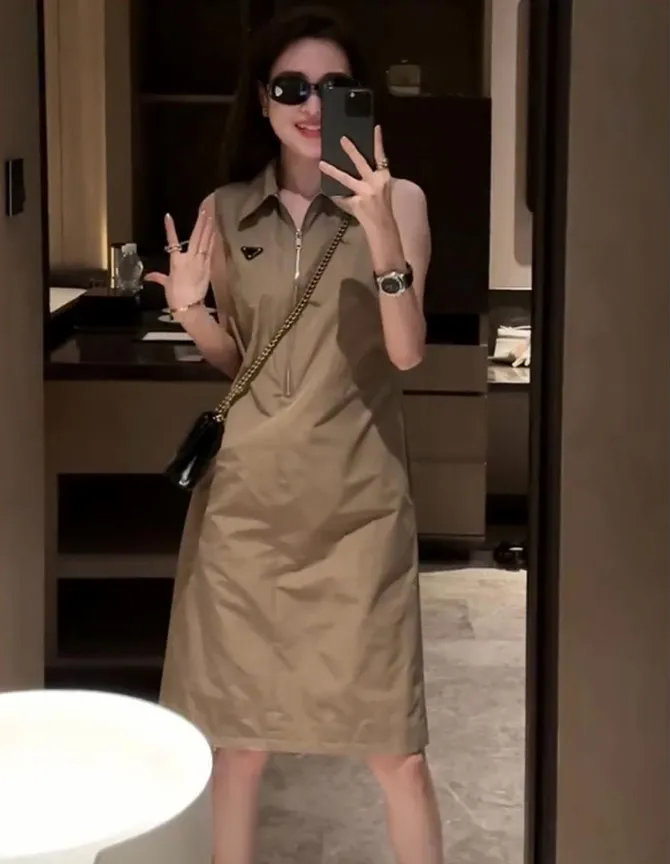 Designer Womens Sleeveless Cotton Blend Mid-Calf Dress with Lapel Neck for Summer Office Wear from Dhgate Basic & Casual Dresses