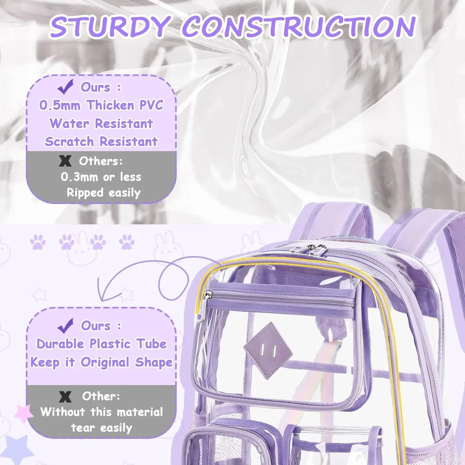 Transparent Backpack PVC Large Capacity Waterproof Outdoor Fitness Sports Visual Schoolbag 260325_voghion.com