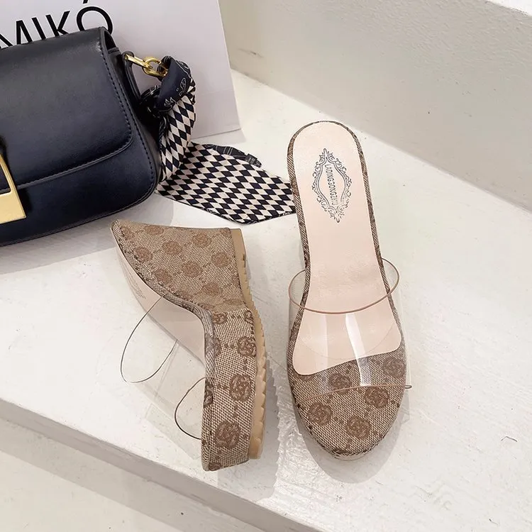 Elegantes sandalias de tacón alto para mujer, estilo veraniego 2026, con diseño estampado, plataforma de cuña, transparentes y transpirables._voghion.com