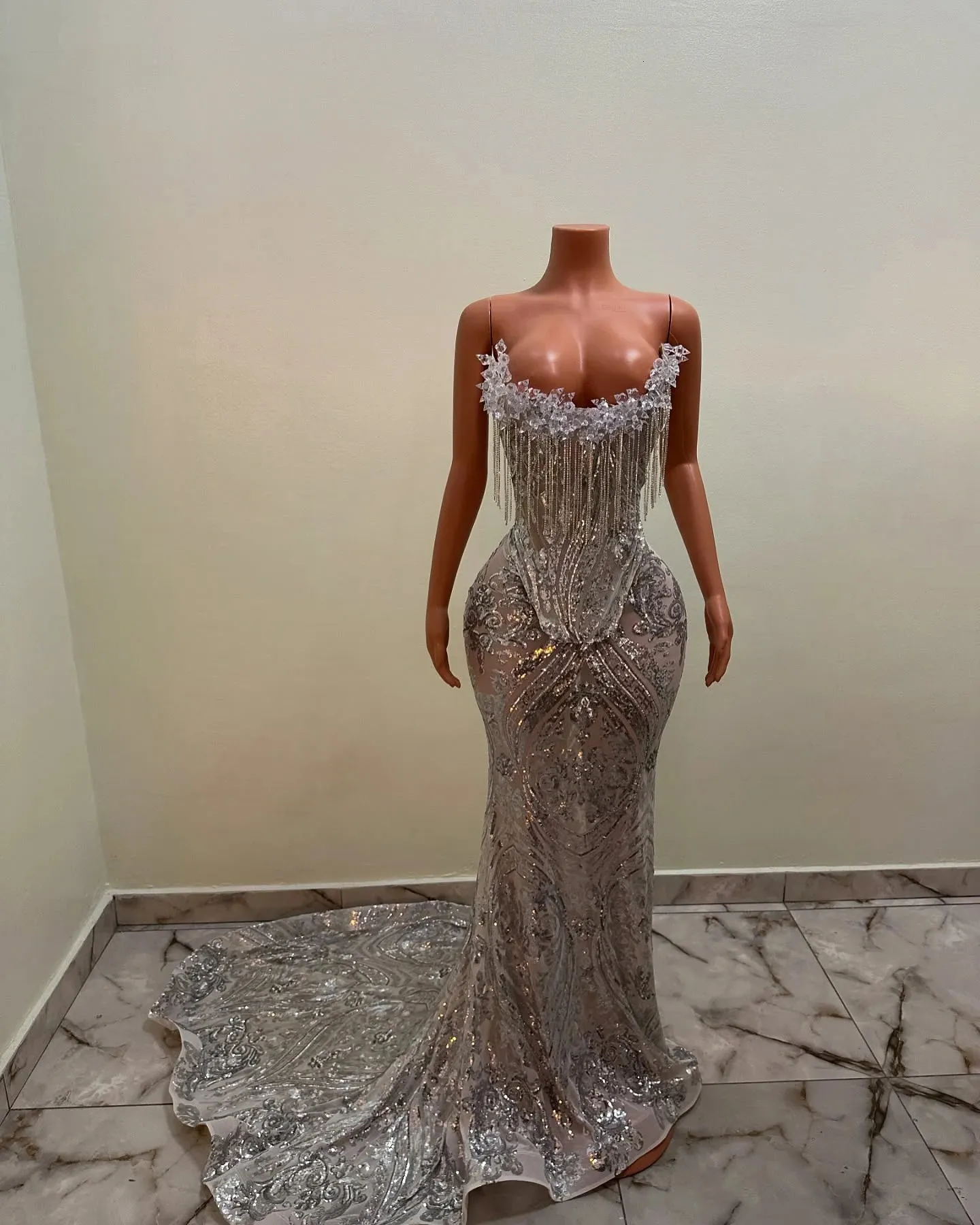 silver prom dresses 2015 A-line Silver Metallic Dress Ruffles Long Prom Dress With Slit sew1063   SELINADRESS