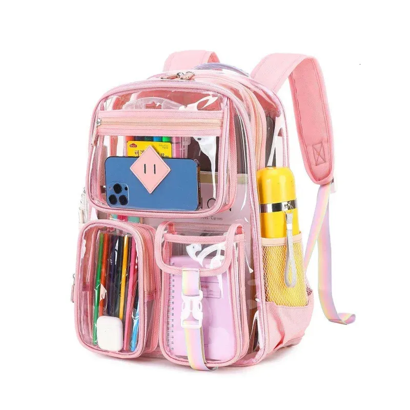 Transparent Backpack PVC Large Capacity Waterproof Outdoor Fitness Sports Visual Schoolbag 260325_voghion.com