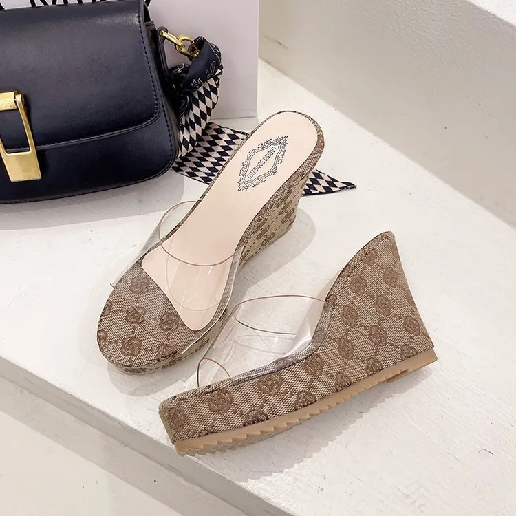 Elegantes sandalias de tacón alto para mujer, estilo veraniego 2026, con diseño estampado, plataforma de cuña, transparentes y transpirables._voghion.com