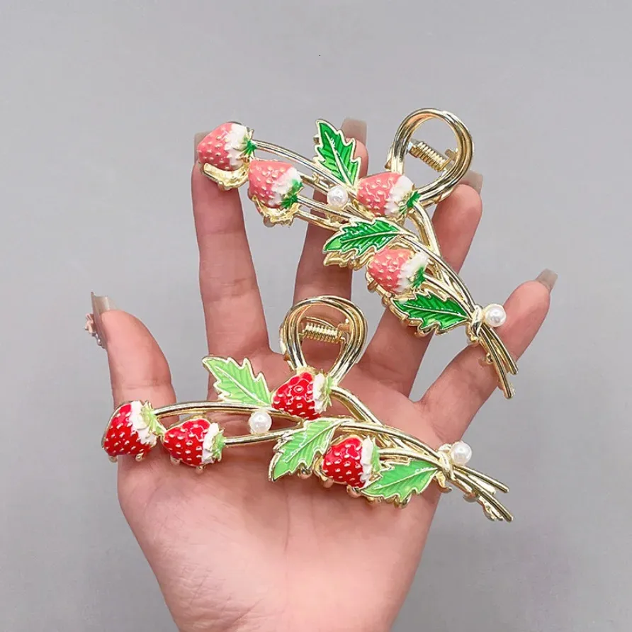 Women Metal Hair Claw Clips Gold Strawberry Floral... From  display picture 1