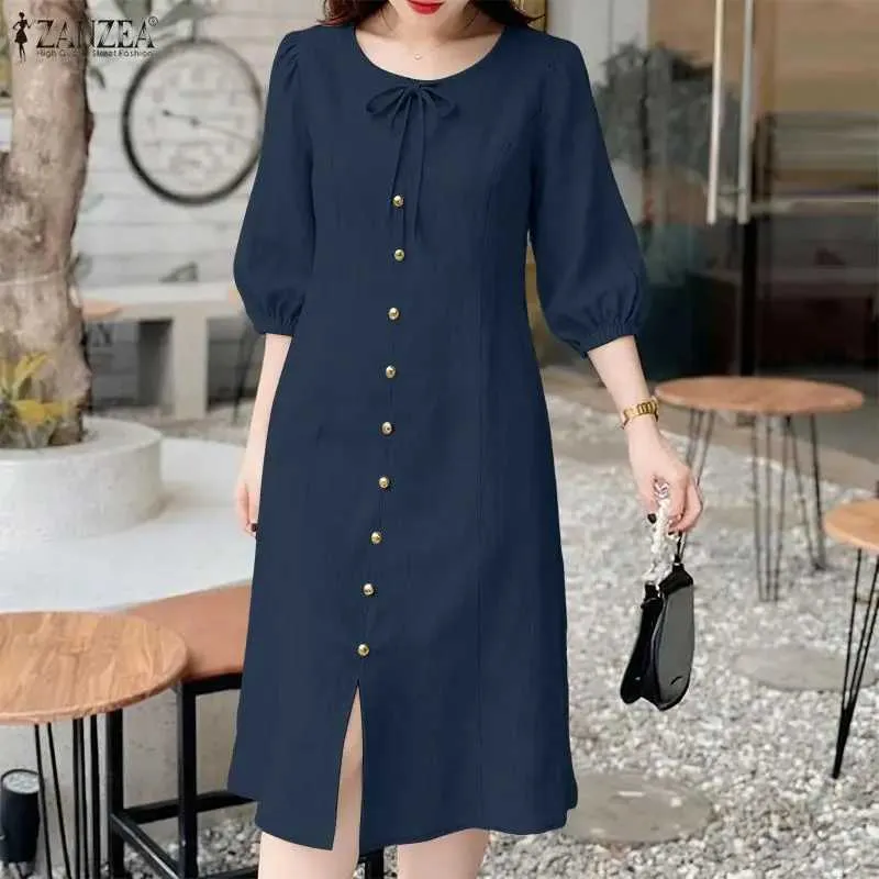 zanzea elegant women dress ZANZEA Korean Style Women's Dresses Elegant Sleeveless Square Neck Elastic Waist Midi A-Line Slip Dress Party Sundress