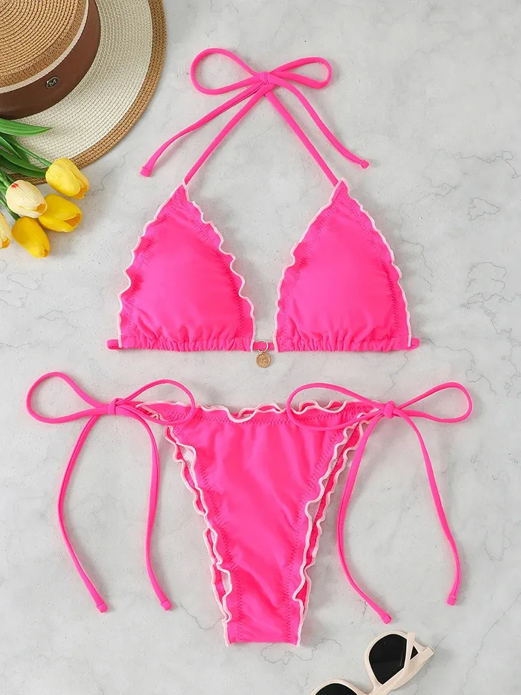 Micro Top Set 2026 Women's Sexy Triangle Micro Pink Bikini Set ... From Youngstore03 ...