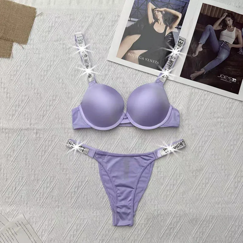 Women's Push-Up Bra with Rhinestone Shoulder Straps Organic Cotton ...