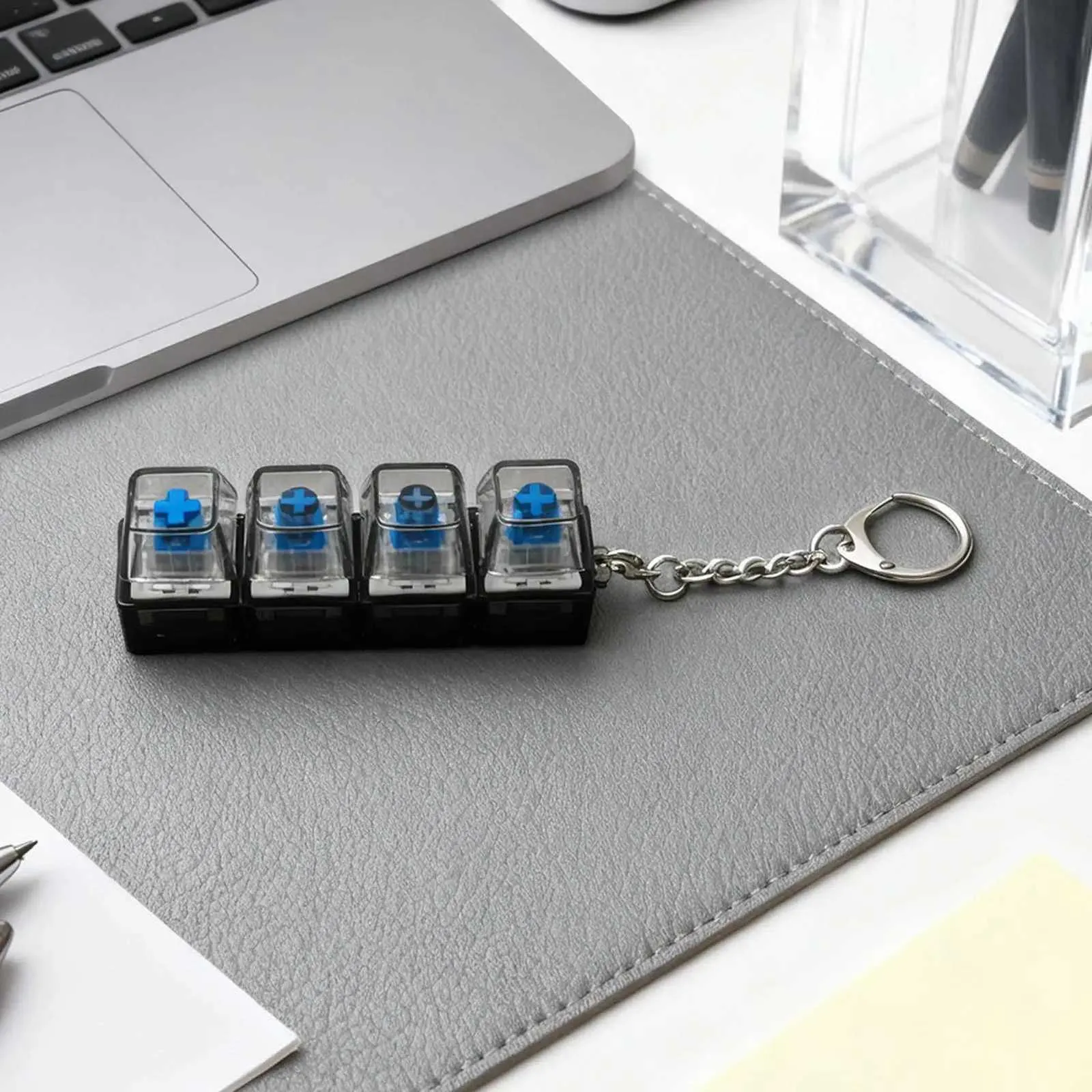 Llavero Teclado Fidget Con 4 Botones – Juguete Antiestrés De PBT Verde, Ideal Para Ansiedad