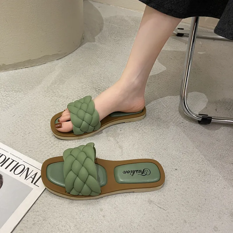 Cross Border New Style Summer Outerwear Fashionable Woven Pointed Rubber Soled Anti Slip Open Toe Flip Flops Free_voghion.com