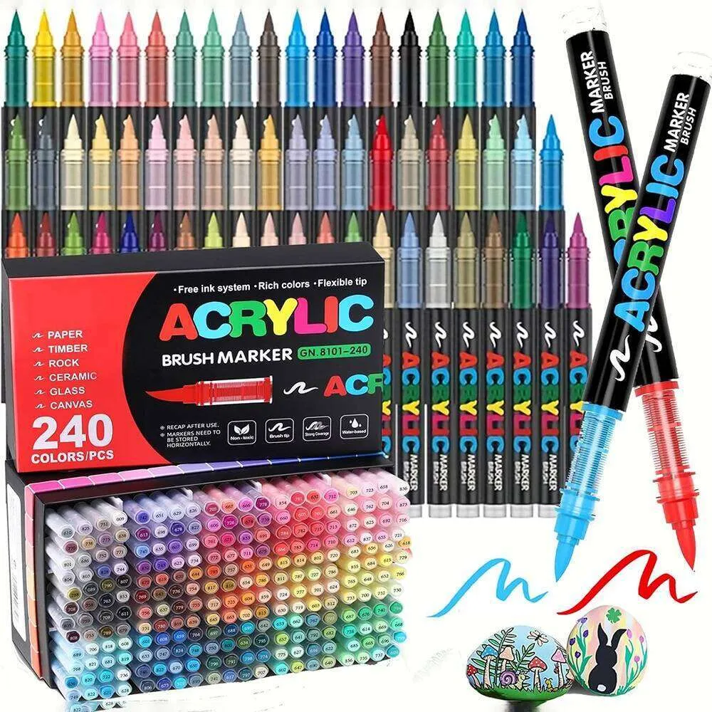 wholesale 12-288 Colors Acrylic Markers with Automatic Ink Control System Soft Brush Tip Paint Pens Set for Wood Fabric Canvas Glass 26Y0326
