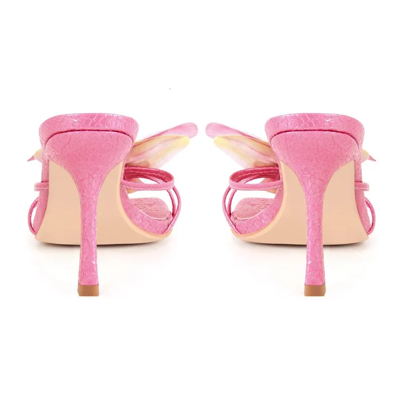 Onlymaker Women Pink Square Toe Flower Mulesl Orchid Heels For Woman Slip On Thong 10CM Thin Heel Sandals 260325_voghion.com