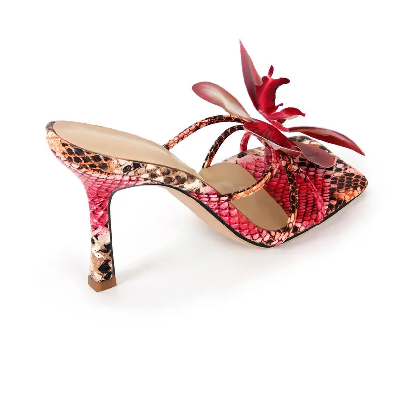 Onlymaker Pink Flower Mules Square Toe Stiletto Sandals For Women_voghion.com