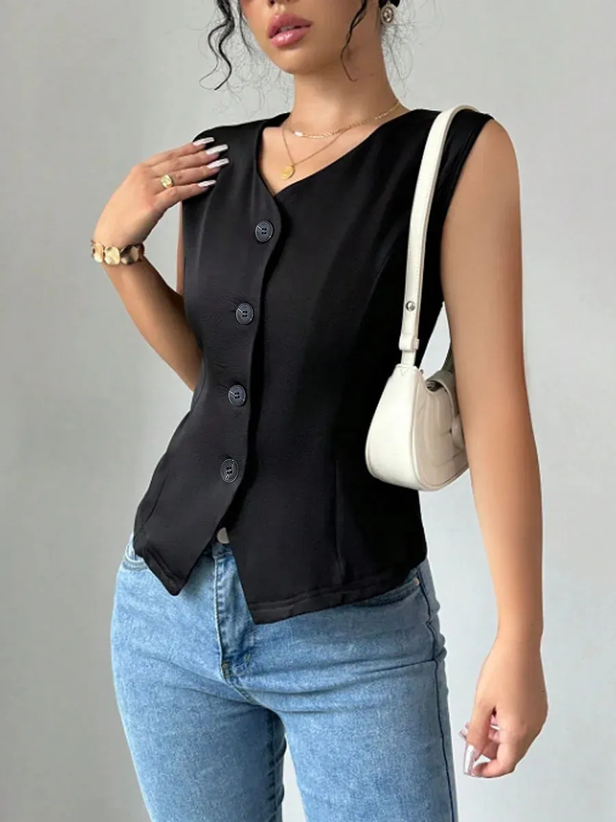 ladies black dress vest Allegra K Lapel Collar Dressy Versatile Racerback Suit Vest Waistcoat, Black / XL