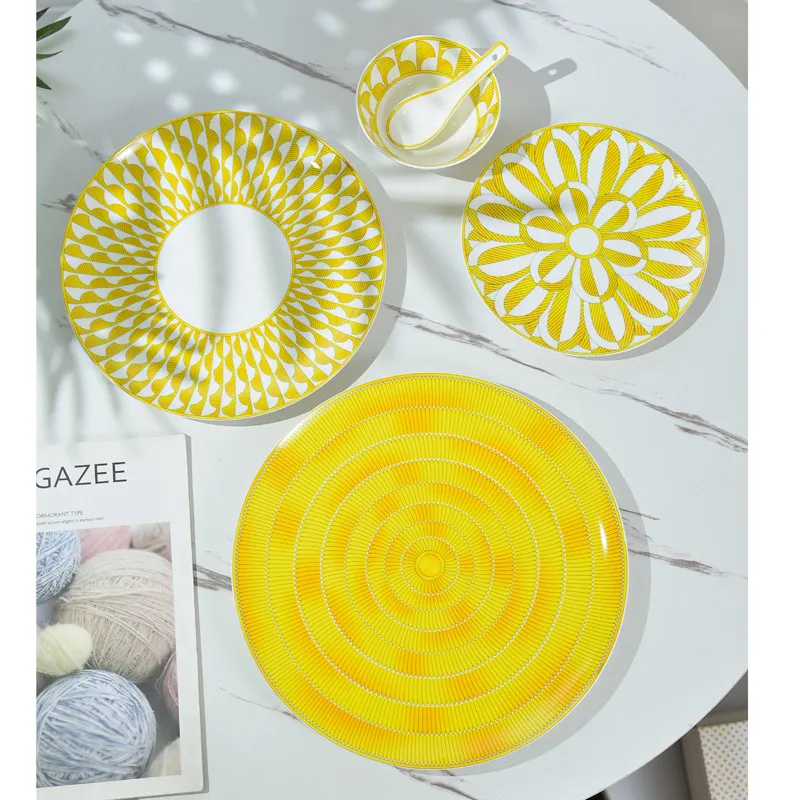 Designer-Geschirr, flacher Teller, westlicher Speiseteller, Kaffeetassen-Teller, Knochenporzellan, Knochen-Untertasse, Schüssel-Set, britischer