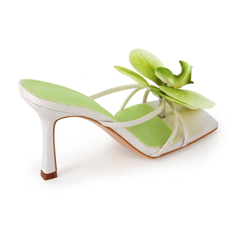 Onlymaker Pink Flower Mules Square Toe Stiletto Sandals For Women_voghion.com