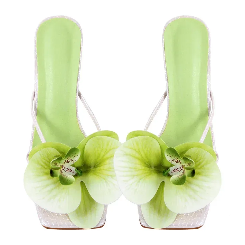 Onlymaker Pink Flower Mules Square Toe Stiletto Sandals For Women_voghion.com