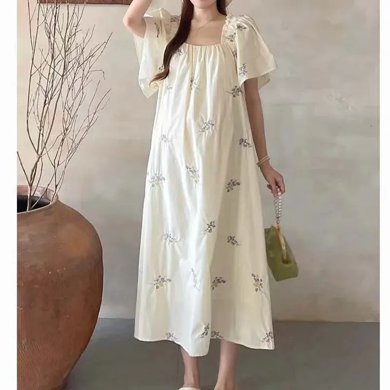 casual summer maternity dresses Square Neck Plaid Dress, Short Sleeve Dress For Expecting Mothers ruched waist Casual Womens Summer Maternity Dresses