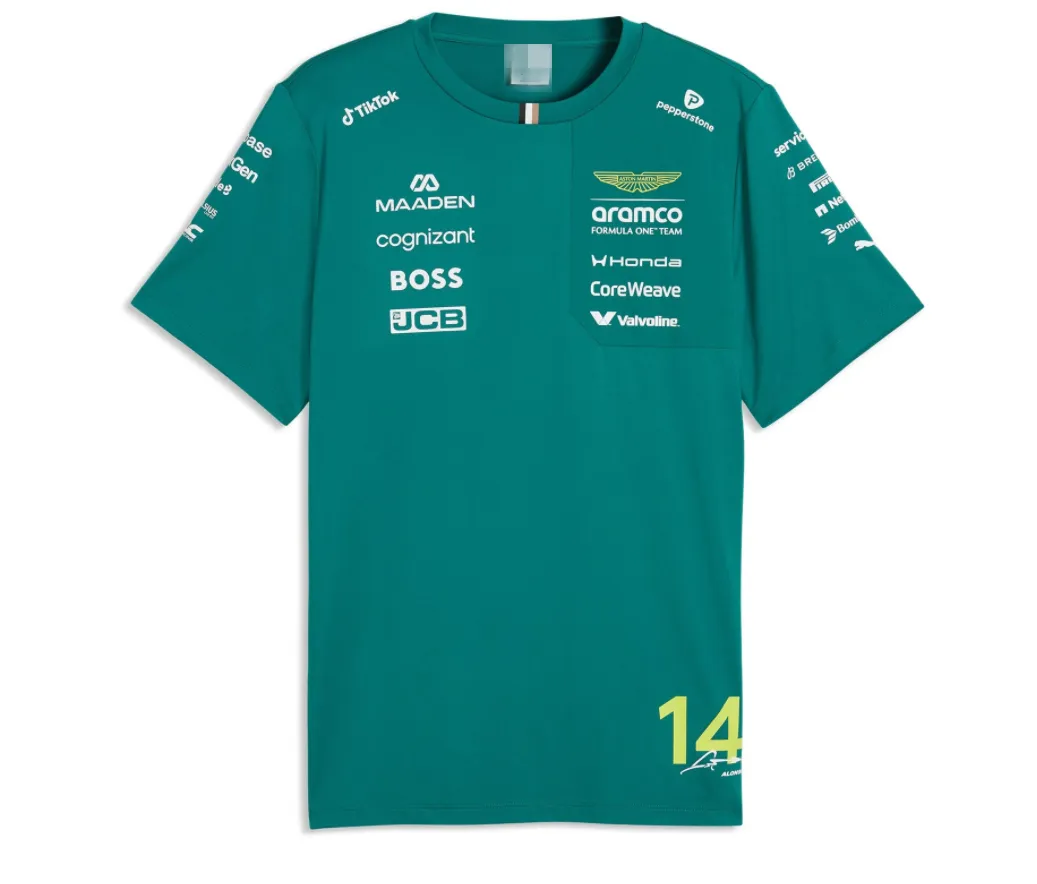 Aston Martin F1 2026 Fernando Alonso & Oscar Piastri Men's T‑Shirt – Green & Orange – 100% OFF