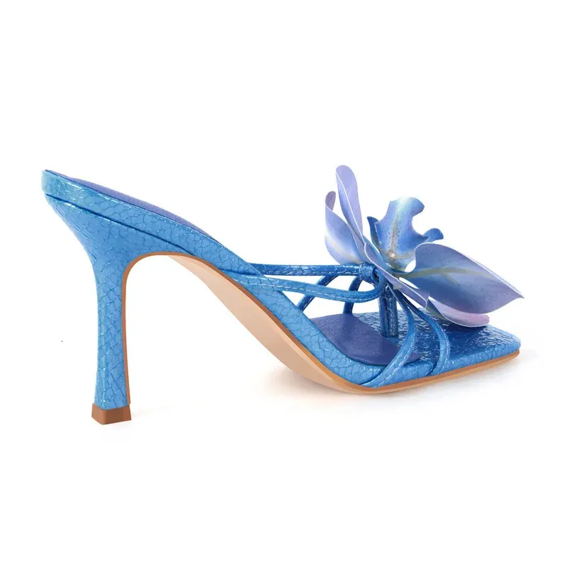 Onlymaker Pink Flower Mules Square Toe Stiletto Sandals For Women_voghion.com