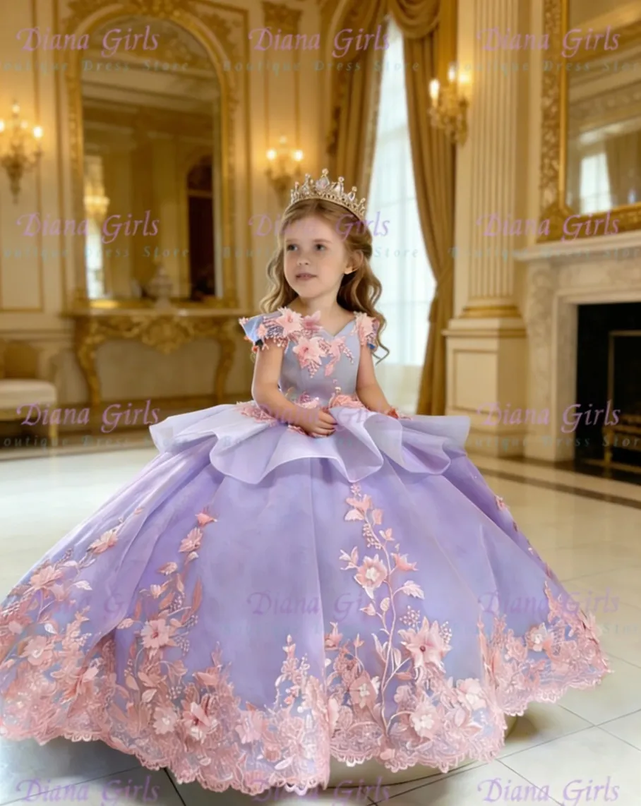 dark purple flower girl dresses Sunnypetal Deep Purple Tulle Flower Girl Dresses V-Neck Gold Embroider sunnypetal