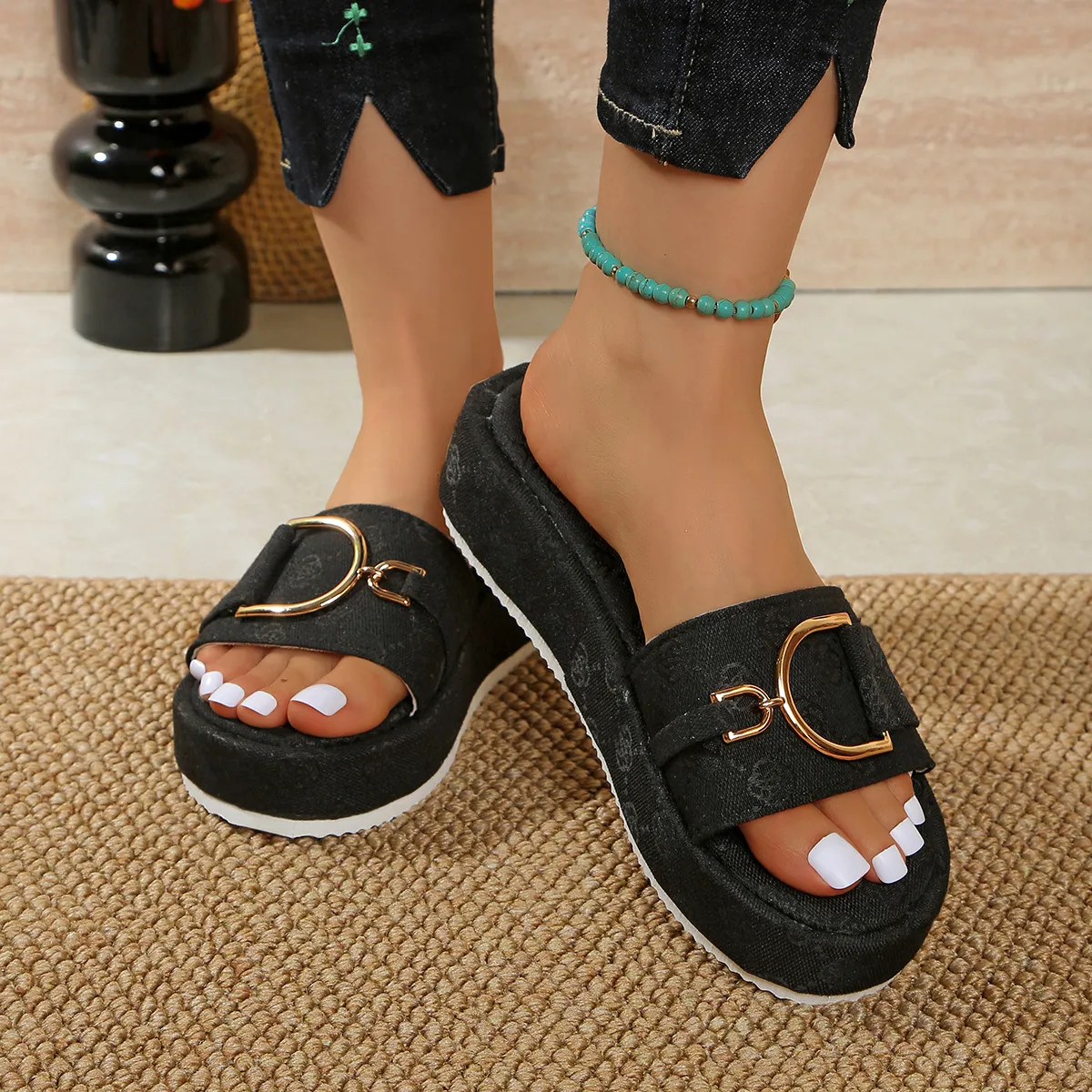 Free Shipping 2026 Summer New Arrival Printed Design Plus Size 36 43 Platform Women's Casual Comfortable Metal Buckle_voghion.com