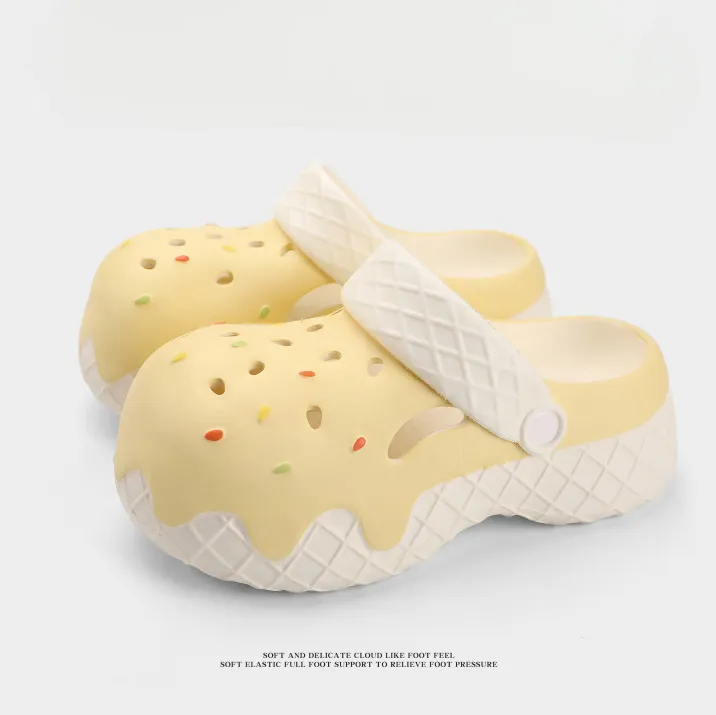 New Hot Selling Ice Cream Waffle Tube Slippers Breathable And Lightweight Sandals With Sprinkle Decor Casual Beach Daily_vogvips.com