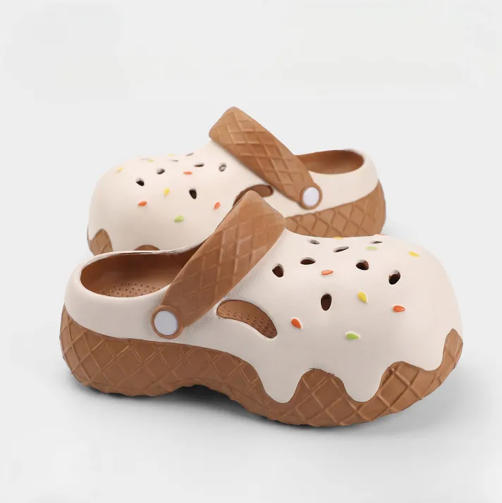 New Hot Selling Ice Cream Waffle Tube Slippers Breathable And Lightweight Sandals With Sprinkle Decor Casual Beach Daily_vogvips.com