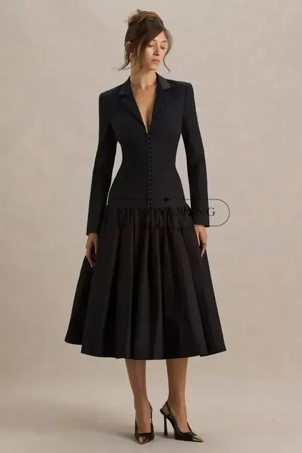 black dress for office party Womens Black Party Dress Notch Lapel Suit Jacket... From Mu007, $96.86