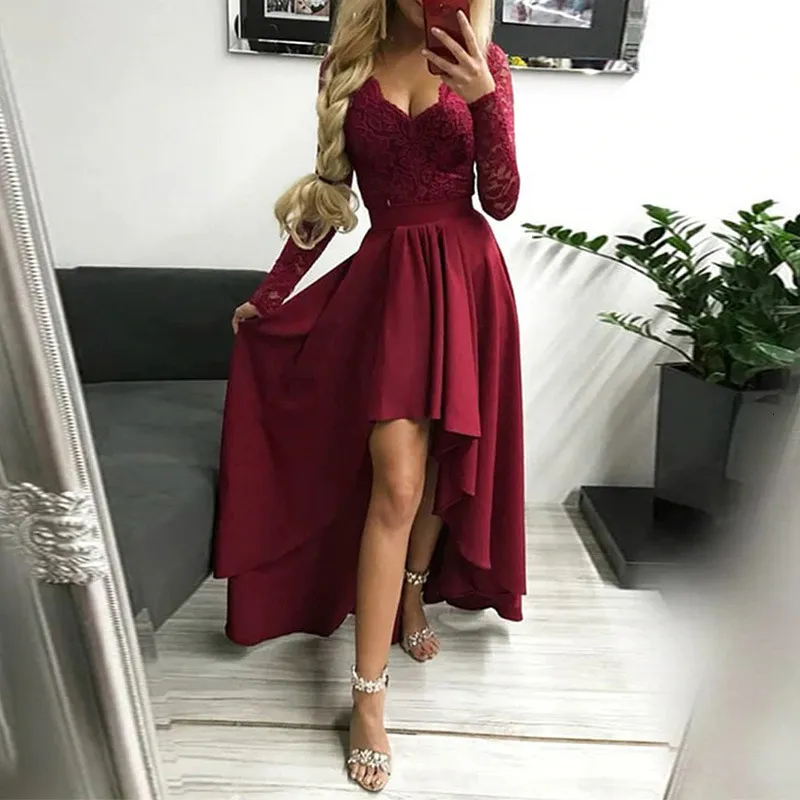 Womens Evening Dresses Online: Satin Maxi Dress Asymmetric, Lace Detail,  Royal Blue/Burgundy Red For Parties & Dates From Landong01, $23.34 |  DHgate.Com