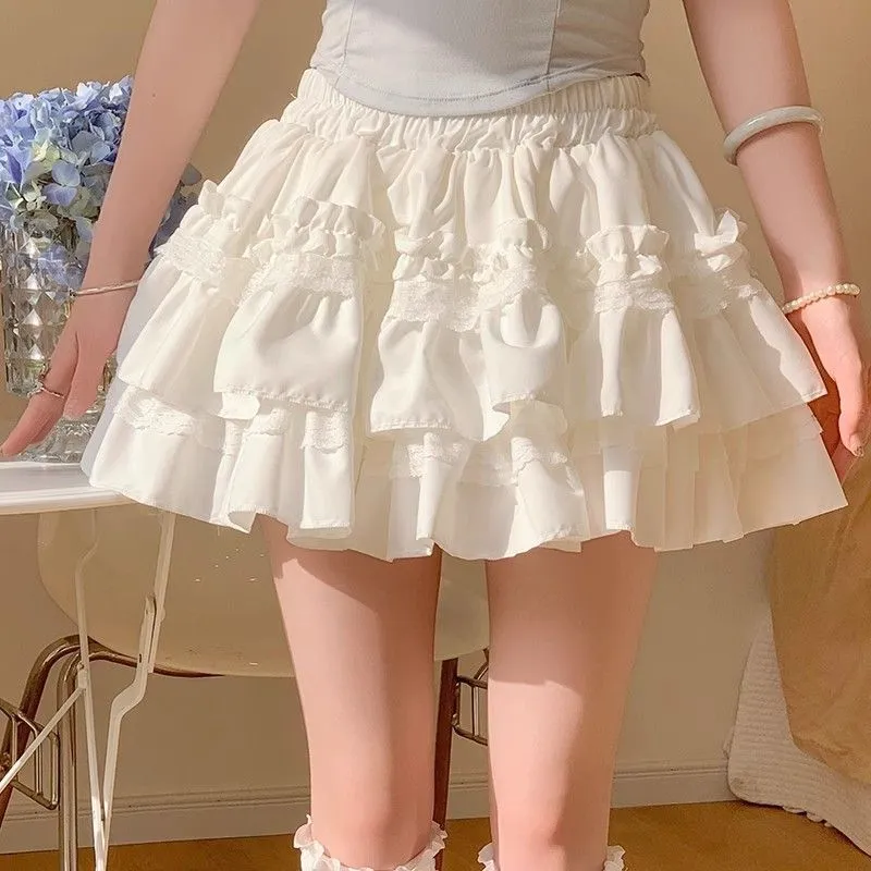White Lace Tutu Skirt for Women, Tiered Ruffle A-Line Mini Skirt with Empire Waist, Above Knee Length, Polyester, Spring Party from Dhgate Skirts